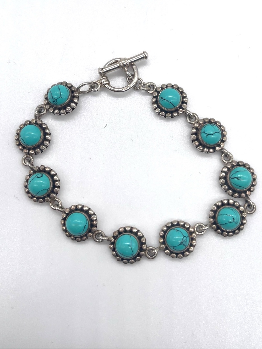 Turquoise Stone 925 Sterling-Style Toggle Bracelet - Women Jewelry